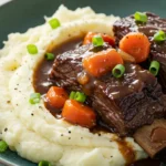 Braised flat short ribs with mashed potatoes and carrots