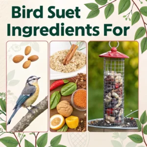 Bird suet recipe infographic with key ingredients and backyard bird feeding tips