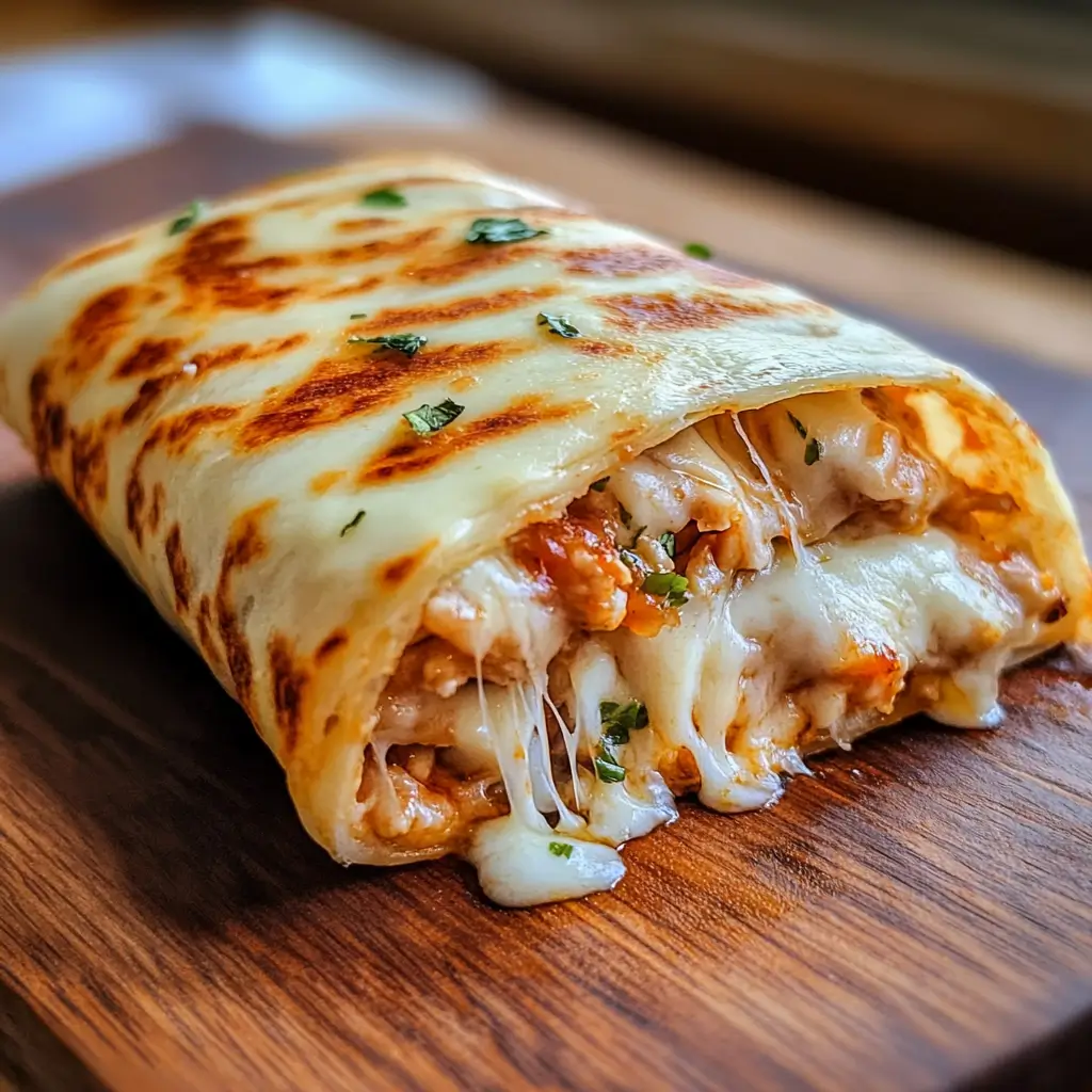 cheesy garlic chicken wraps sliced on board