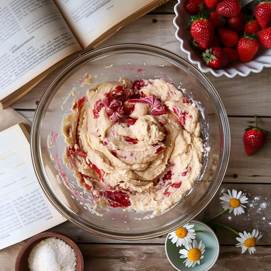 Strawberry Cheesecake Cookies dough swirled with homemade jam
