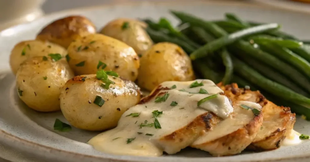 Baby potatoes in garlic cream sauce