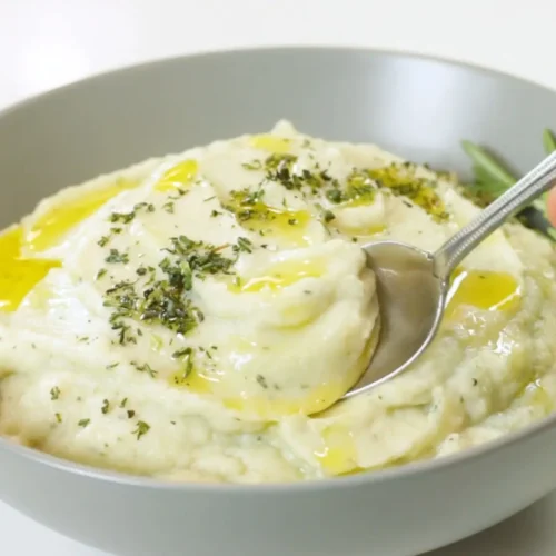 Roasted Garlic Mashed Cauliflower - Keto, Low-Carb, Vegan