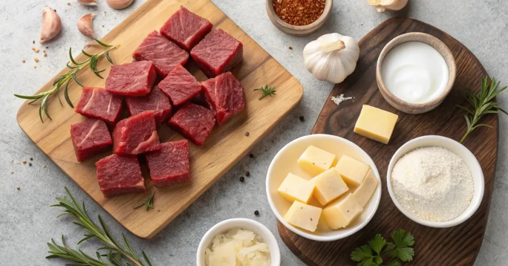 garlic butter steak bites with parmesan cream sauce ingredients